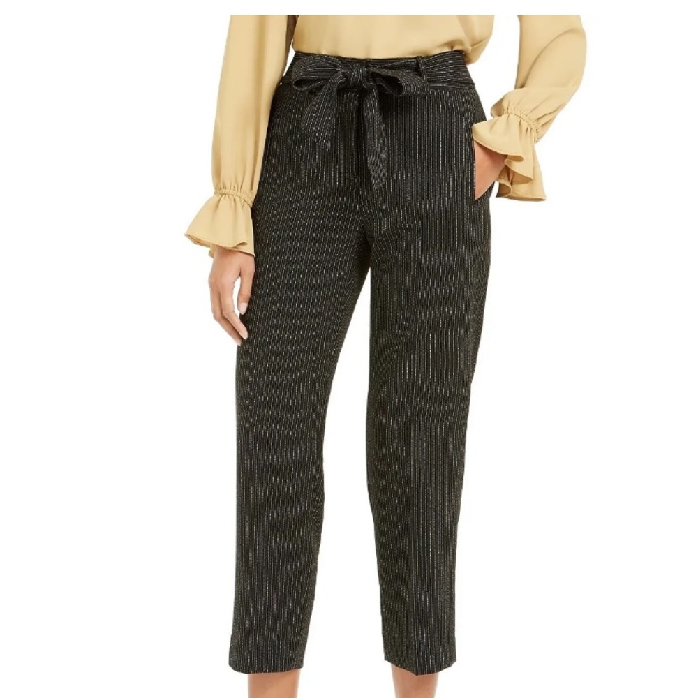 Bar III, striped, tie waist, cropped trousers, size 12, dark grey